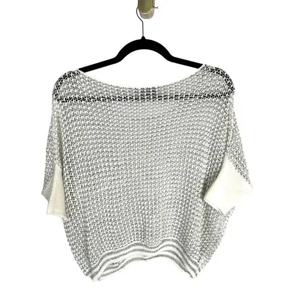 NEW! Revolve M Doll&Company Metallic Open Knit Cropped Sweater Silver White - Picture 3 of 5